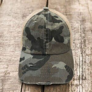 C C Exclusives Distressed Camo Ponytail Mesh Strapback Cap Baseball Hat